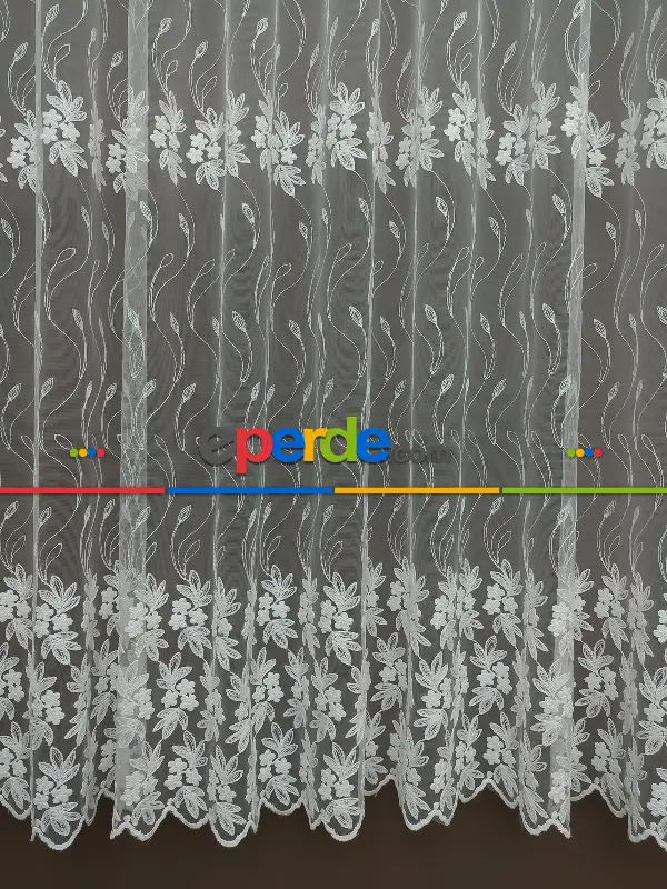 Brode İşlemeli Nakışlı Tül Perde Sarmaşık Desen 280- Ekru