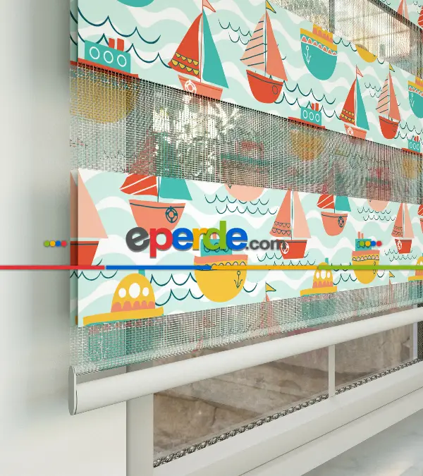 Bebek Odası Zebra Perde - Gemi Desenli Baskılı Zebra Perde-  Çok Renkli 2