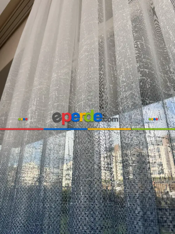 Salon - Mavi Degrade Geçişli Tül Perde, Fransız Örme Tül
