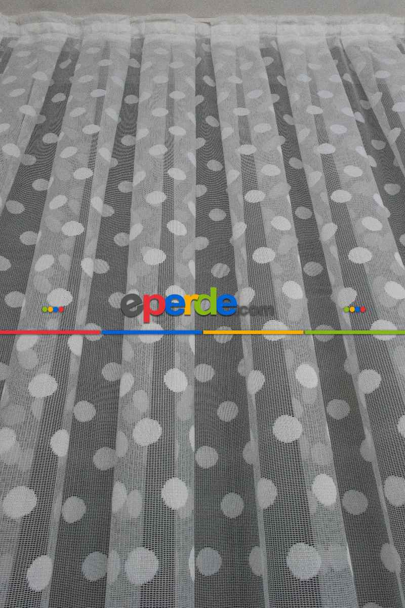 Mutfak - Puantiyeli Yuvarlak Noktalı Daire Desen Örme Çocuk Odası Tül