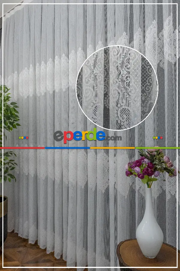 2022 Model Ekru Damask Desenli Örme 1.sınıf Kalite Tül Perde