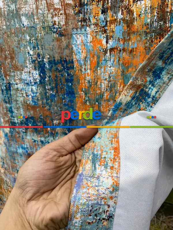 Modern Desenli Fon Perde 7 - ( Kalın Pamuklu Kumaş)- Kahve Venge-mavi Açık-mavi Koyu-ekru-hardal Sarısı