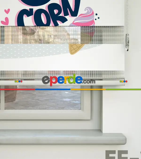 Unicorn Desenli Özel Baskılı Zebra Perde- Çok Renkli