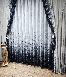 Mutfak - Lacivert Püskürtme Tül Fon Perde