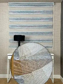 Gri Ekru Yarım Pliseli Bambu Zebra Perde, Standart Metal Kasalı Yüksek Kalite Kornişe Kolay Montaj Seçenekli