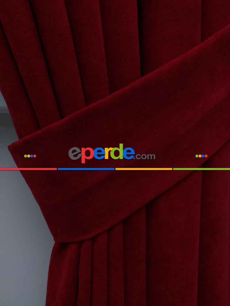 Kırmızı Düz Sade Mutfak Fon Perde Yan Kanat Perdesi- Kırmızı