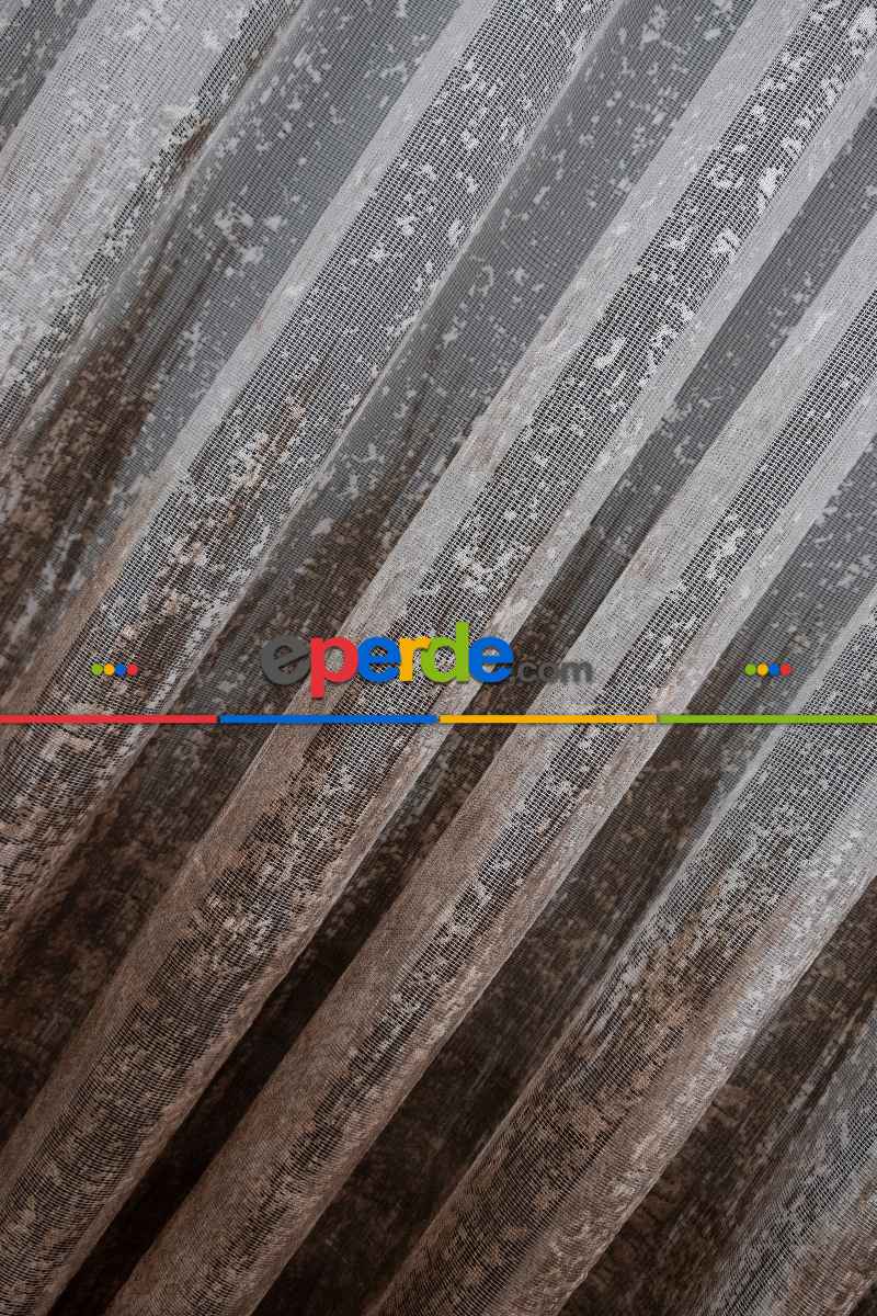 Yatak Odası - Modern Pembe Ve Kahverengi Desenli Degrade Geçişli Örme Tül Perde Yüksek Kalite