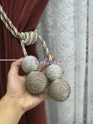 Kordon Sarım Özel Fon Perde Bağı Çift Toplu Vizon Krem- Krem Açık-vizon Rengi