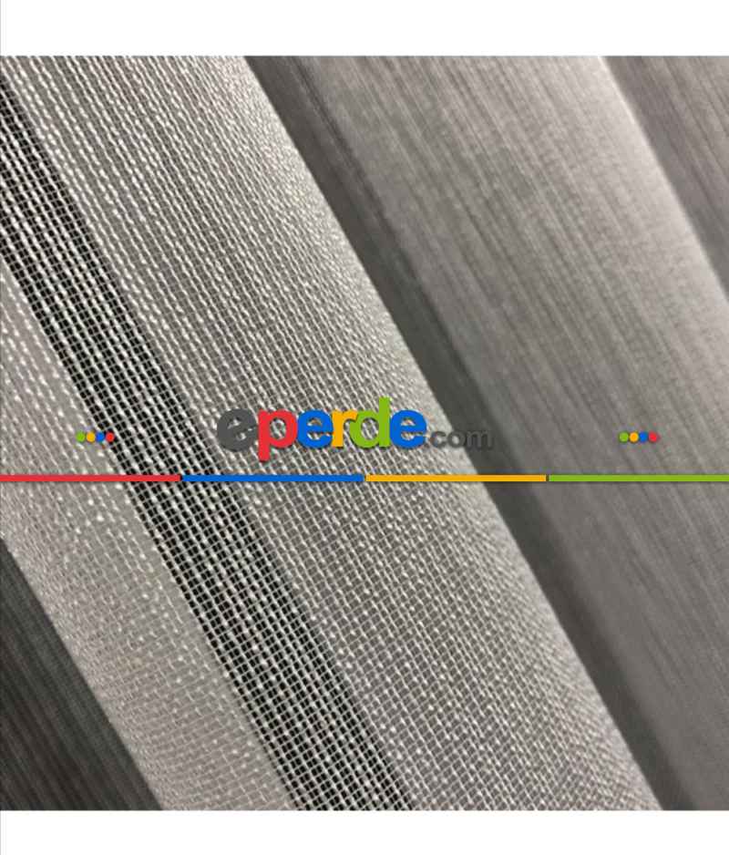 Ekru Sık Dokulu Çizgili Modern Düz Tül Perde - Ütü İstemez