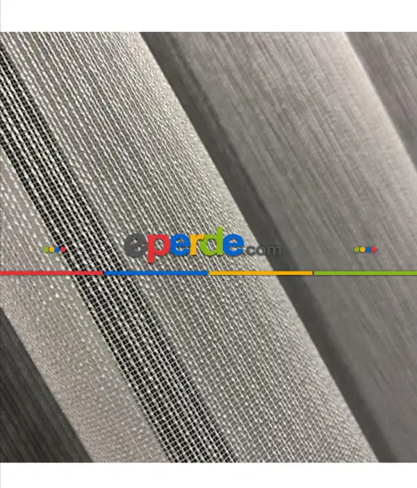 Ekru Sık Dokulu Çizgili Modern Düz Tül Perde - Ütü İstemez