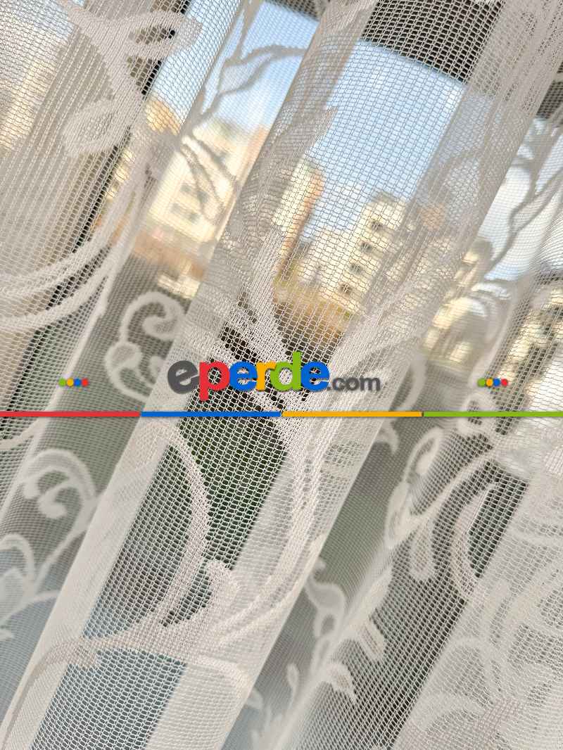 Sarmaşık Desenli Fransız Dantel Örme Tül Perde, Desenli Ütü İstemeyen Tül