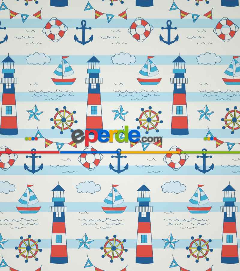 Çapa Baskılı Stor Perde- Mavi-kırmızı-beyaz