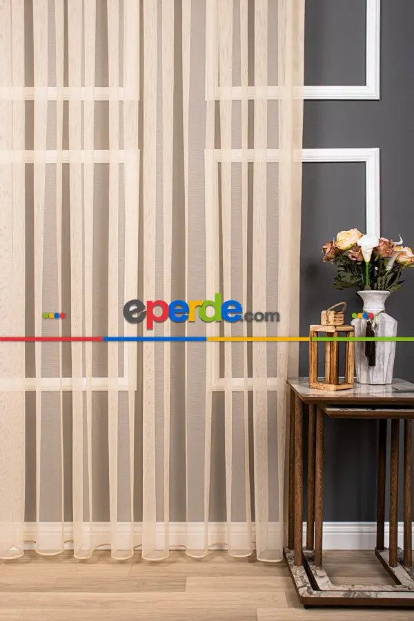 Bebek Odası Tül Perde - Grek Tül Perde, 1. Kalite, Ütü İstemez - Kurşunlu Tül - Şampanya Rengi