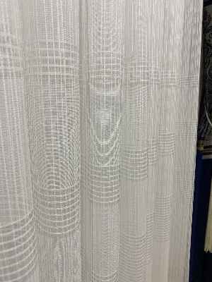 Kare Desen Çizgili Ütü İstemez Tül Perde-ekru