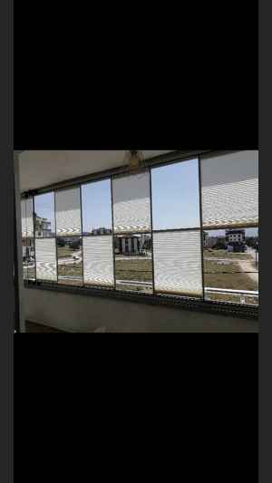 Cam Balkon Perdesi - Yapışkanlı - Plise - Kırık Beyaz- Beyaz