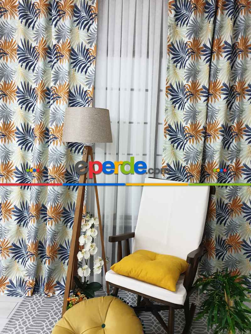 Mutfak Perdesi Kanat Fon Perde Yaprak Desenli- Siyah