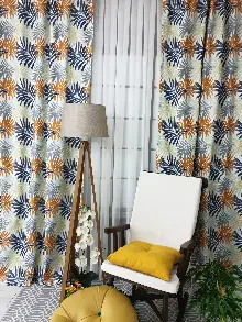 Mutfak Perdesi Kanat Fon Perde Yaprak Desenli- Siyah