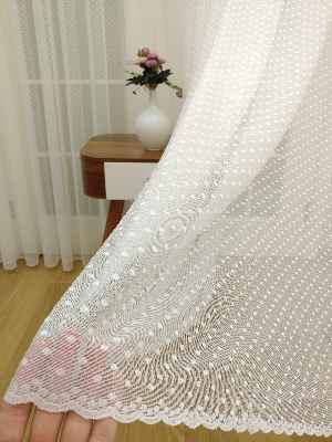 Puantiyeli Dantel Tül Perde - Ekru