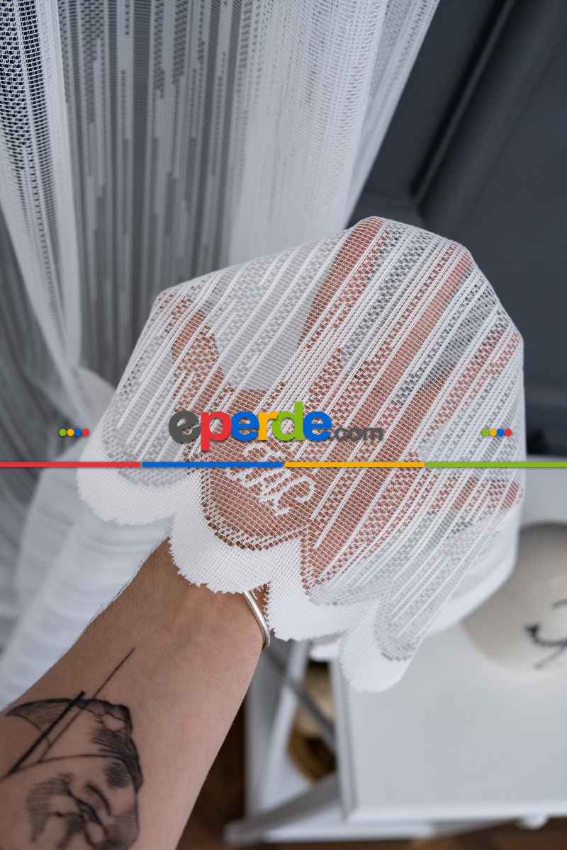 Taç Tül Perde - Kırık Çizgi Desen - Spor Model Örme Tül