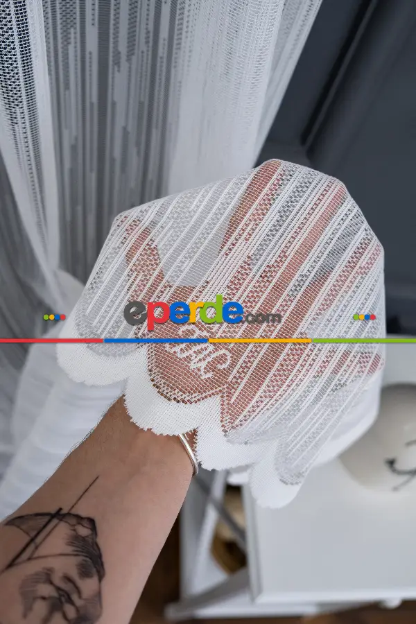 Taç Tül Perde - Kırık Çizgi Desen - Spor Model Örme Tül