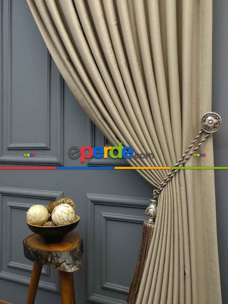 Modern Keten Görünümlü Işık Geçirmez Karatma Fon Perde 204 Ikon- Açık Vizon Rengi-açık Vizon