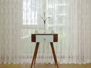 Serpme Damask Desenli Özel Örme Dokulu Tül Perde- Ekru
