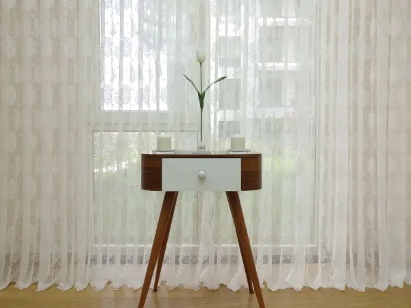 Serpme Damask Desenli Özel Örme Dokulu Tül Perde- Ekru