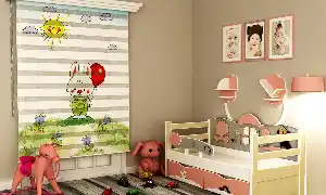 Çocuk Odası Tavşancık- Baskılı Zebra Stor Perde-  Çok Renkli 2