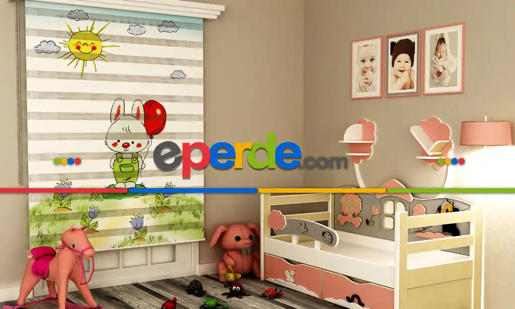 Çocuk Odası Tavşancık- Baskılı Zebra Stor Perde-  Çok Renkli 2