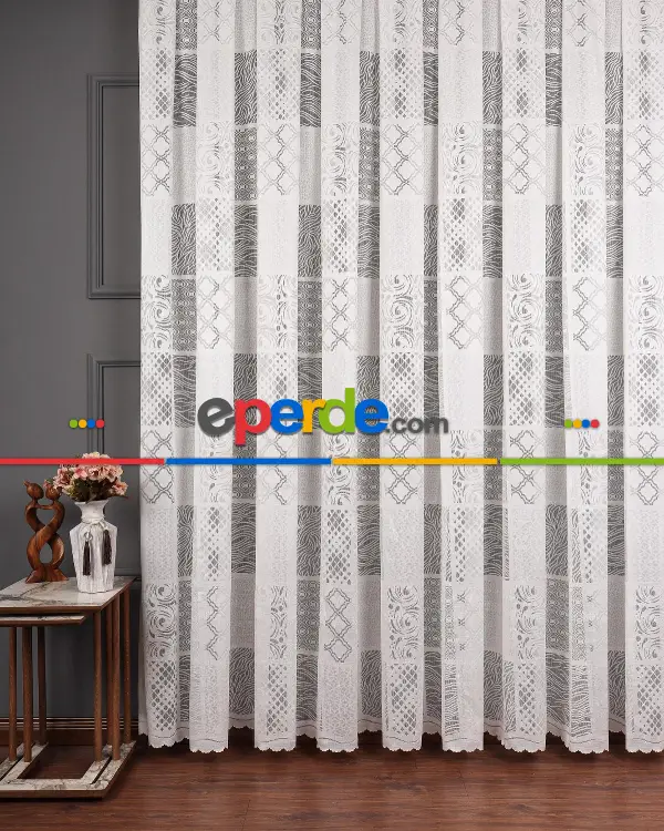 Tül Perde - Desenli Tül - Örme Tül - Patchwork Desen