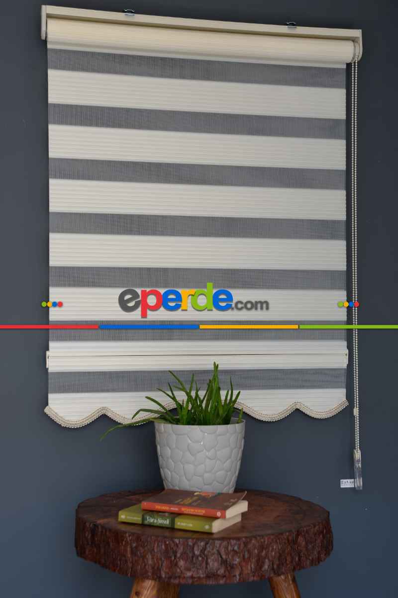 Mutfak - Halim Perdesan Dp-02 Ekru Renk Etekli Veya Eteksiz Dar Pliseli Zebra Stor Perde