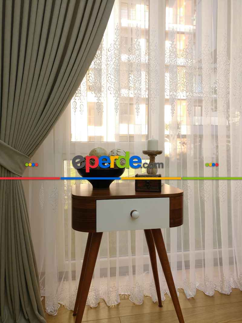 Taş Rengi Düz Sade Fon Perde ( Dökümlü Fon )- Taş Rengi