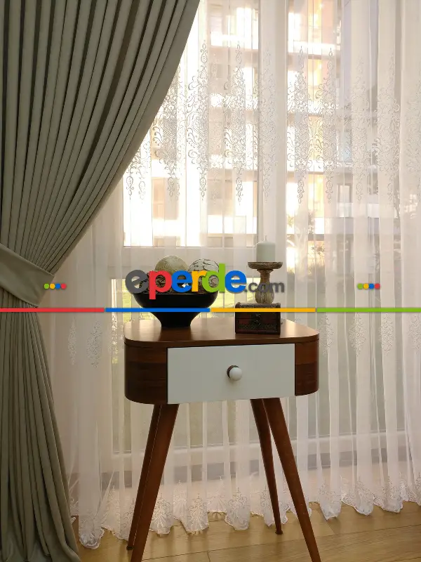 Oturma Odası - Taş Rengi Düz Sade Fon Perde (  Dökümlü Fon )- Taş Rengi