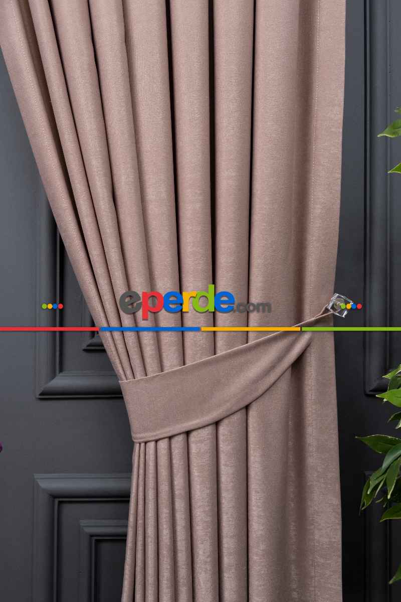 Salon - Soft Fon Perde Pudra Pembesi Dökümlü En - Pembe Pudra Pembe