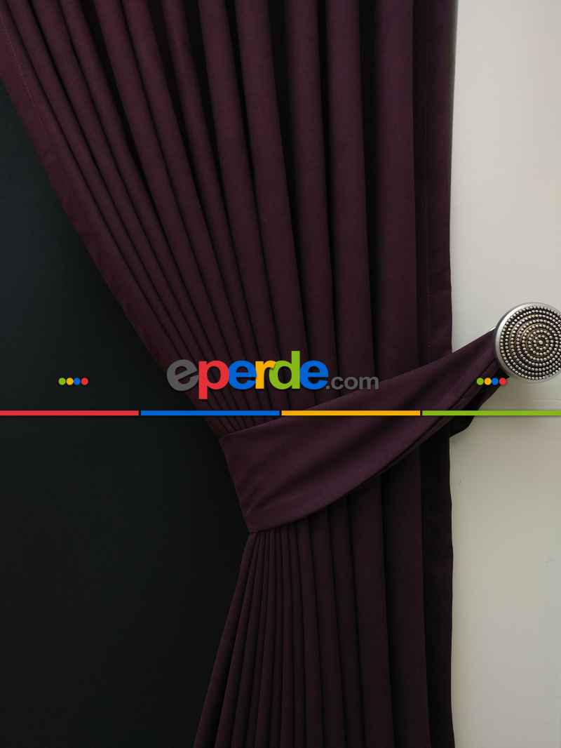 Düz Renk Dökümlü Fon Perde (180)- Mürdüm