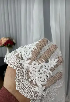 Etek Ucu Desenli Grek Zemim Tül Perde Ekru