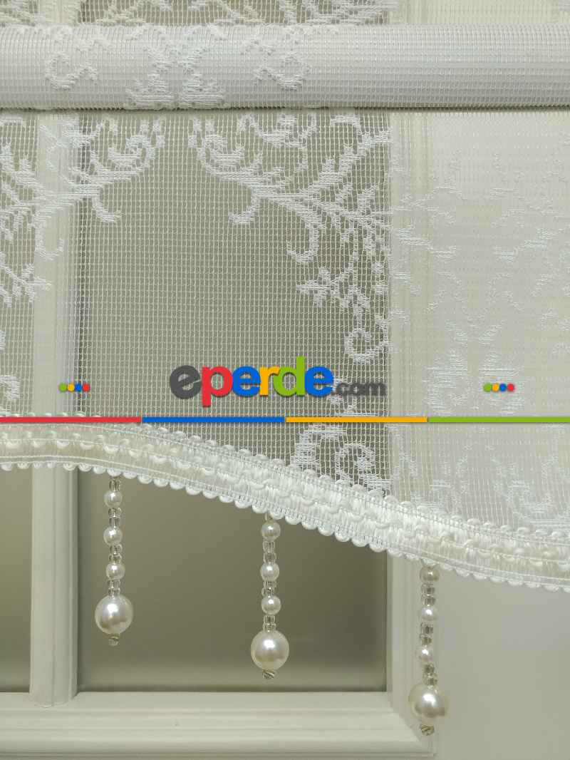 Brillannt - Çiftli Sistem Tül Stor Perde - Ekru - Açık Krem - Beyaz - Damask