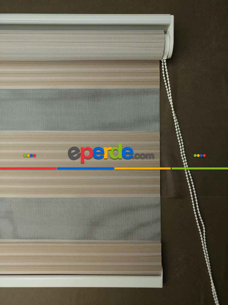 Oturma Odası - Zebra Perde - Geniş Pileli Zebra Perde- Sütlü Kahve