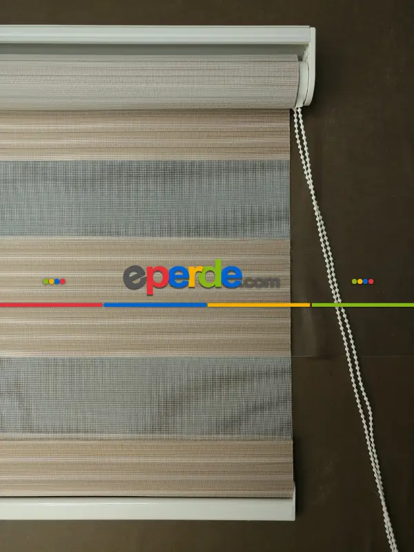 Salon Zebra - Zebra Perde - Geniş Pileli Zebra Perde- Sütlü Kahve