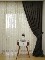 Bordo Rengi Kendinden Desenli Jakar Fon Perde (285 En)- Bordo Kahverengi