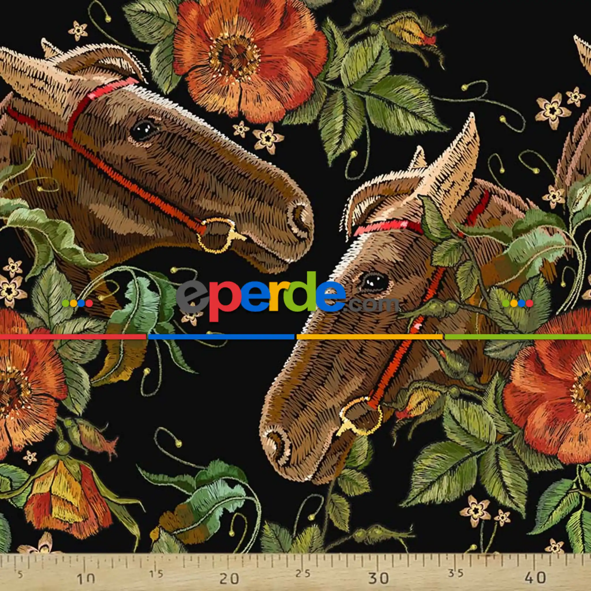 At Resimli Fon Perde Evm272 -h - Kumaşı Kalındır Duck Bezi Değildir.- Siyah-Yeşil-Kırmızı-Kahve-Çok Renkli