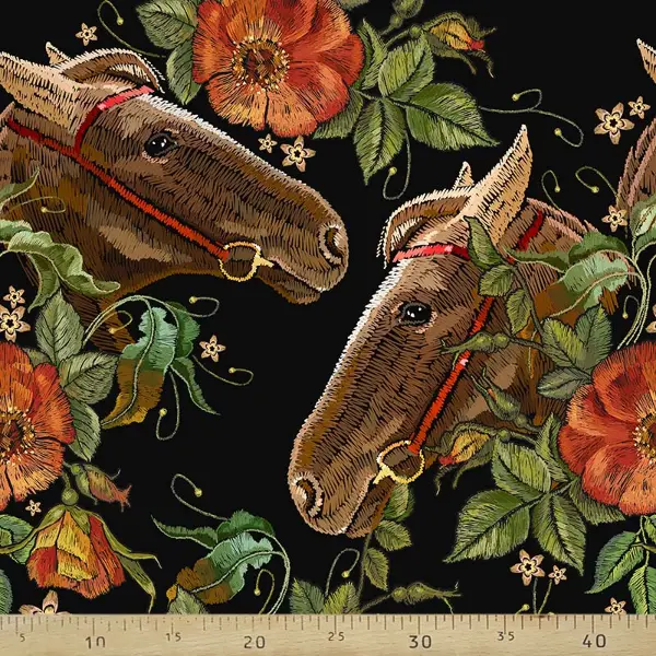 At Resimli Fon Perde Evm272 -h - Kumaşı Kalındır Duck Bezi Değildir.- Siyah-Yeşil-Kırmızı-Kahve-Çok Renkli