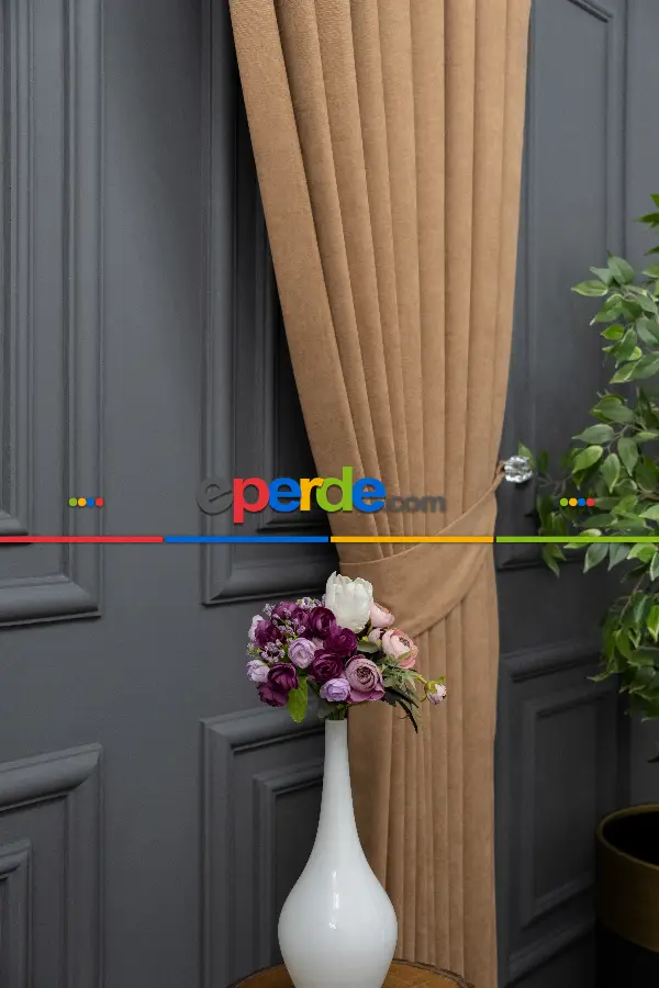 Salon - Kakao Rengi Düz Fon Perde En  Dökümlü Fon Perde