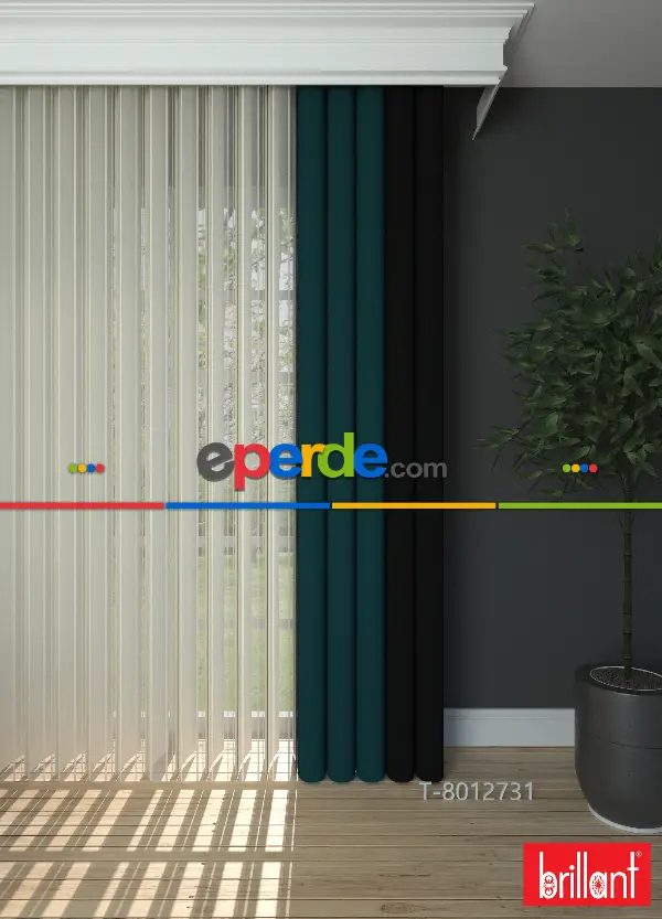 Brillant Akıllı Tül Siyah-petrol Yeşili Perde Tül Dikey Zebra Perde Düz 1. Kalite