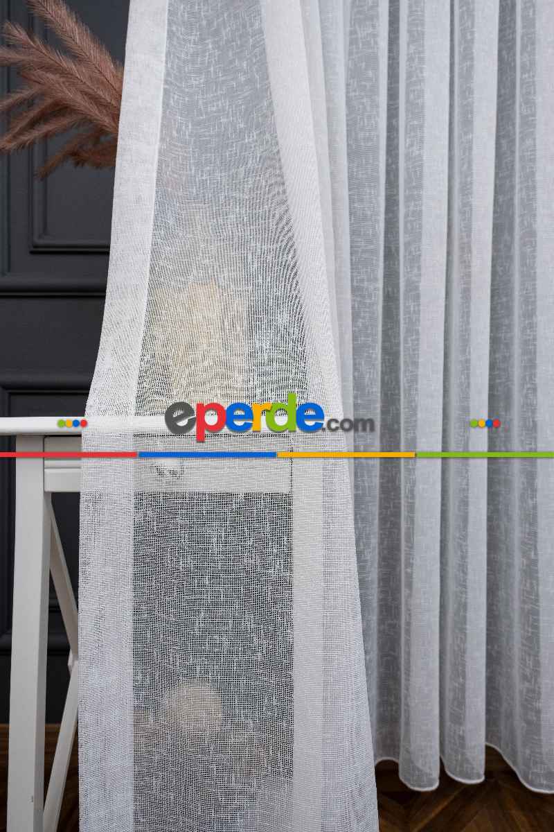 Şantuk Keten Serpme Desen Dökümlü Tül Ekru Kurşunlu Tül