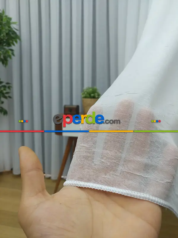 ( Orjinal ) Düz Crush Tül Perde & Kruvaze Perde- Beyaz - Kurşunlu Tül