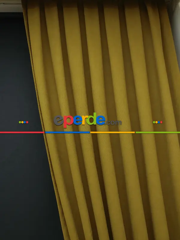 Düz Renk Dökümlü Fon Perde (180)- Hardal Yeşili