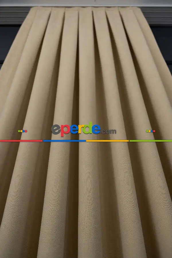 Salon - Açık Bej Rengi Düz Fon Perde En  Dökümlü Fon Perde 03