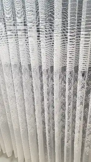 Çiçek Desen Tasarım Yeni Çizgi Örme Tül Perde- Ekru