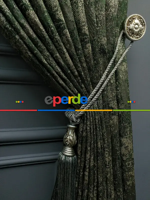 Yatak Odası Fon Patine Desenli Modern Desenli Jakarlı Fon Perde Yeni Seri 401- Haki Yeşil